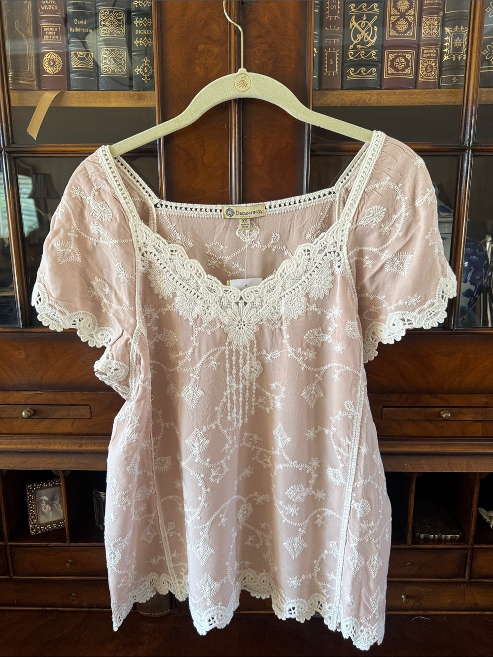 Democracy Dusty Pink Embroidered Lace-Trim Chemise